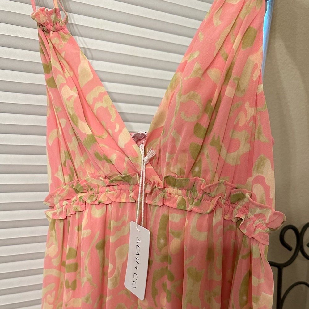 NWT Pink Chiffon V-Neck Ruffle Tiered Maternity Maxi Dress